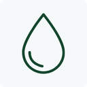 A simple dark green outline icon of a water droplet on a light gray background.