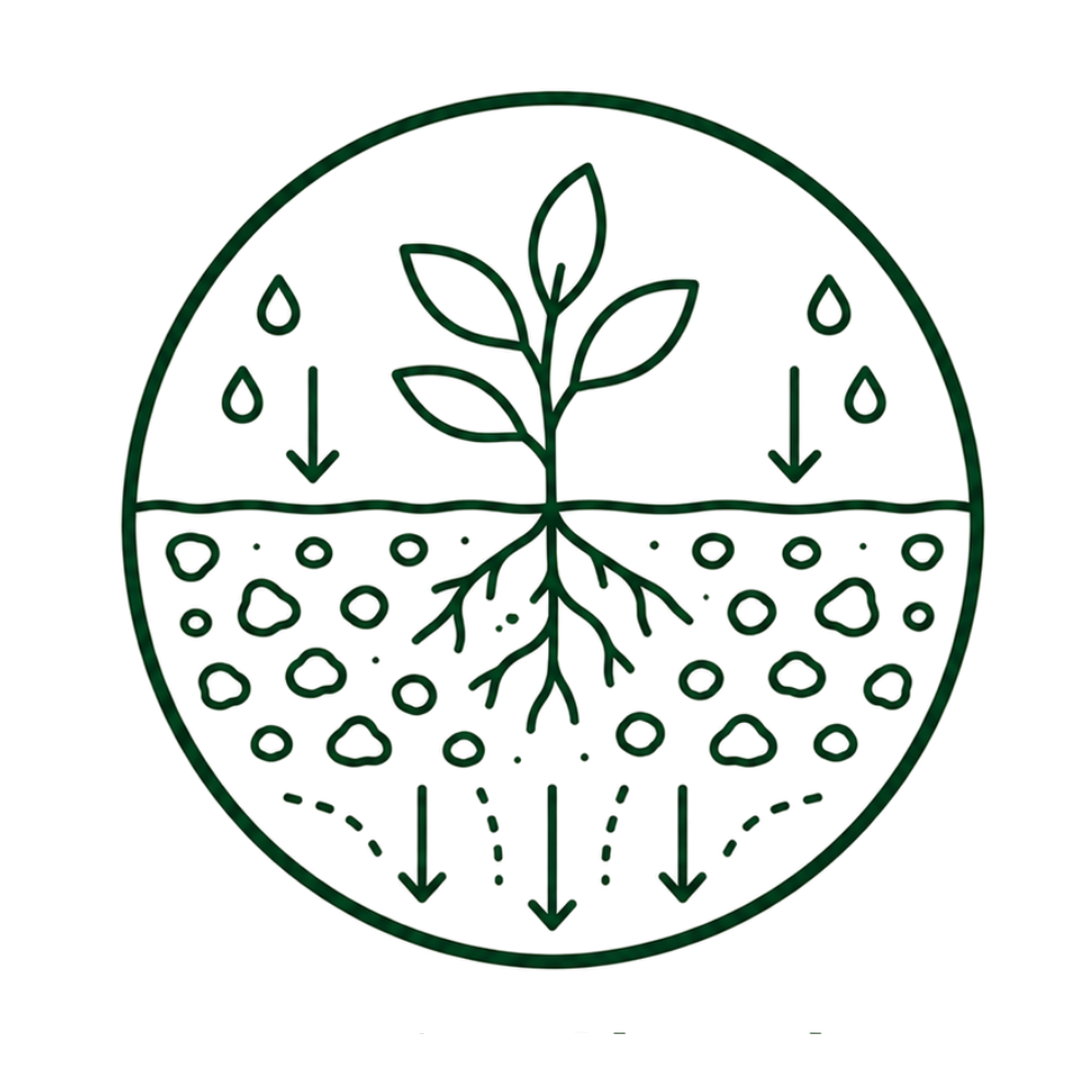 Icon illustrating effective water infiltration and drainage in organic Hawaiian volcanic soil.
