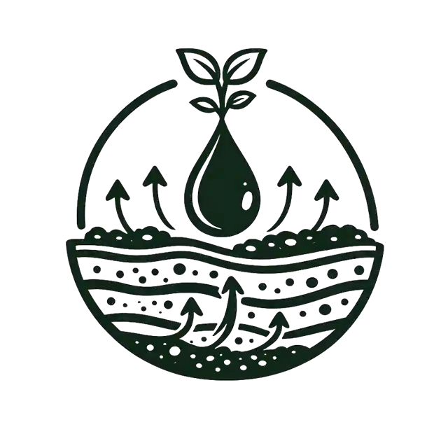 Icon illustrating water absorption and nutrient flow in organic Hawaiian volcanic soil on our farm.
