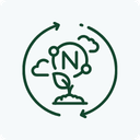 A dark green minimalist vector icon depicting a nitrogen plant with a circular recycling arrow, set against a solid white background.