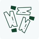 A graphic design featuring stylized, abstract letterforms in dark green and white, resembling a modern typographic art print or sticker design.
